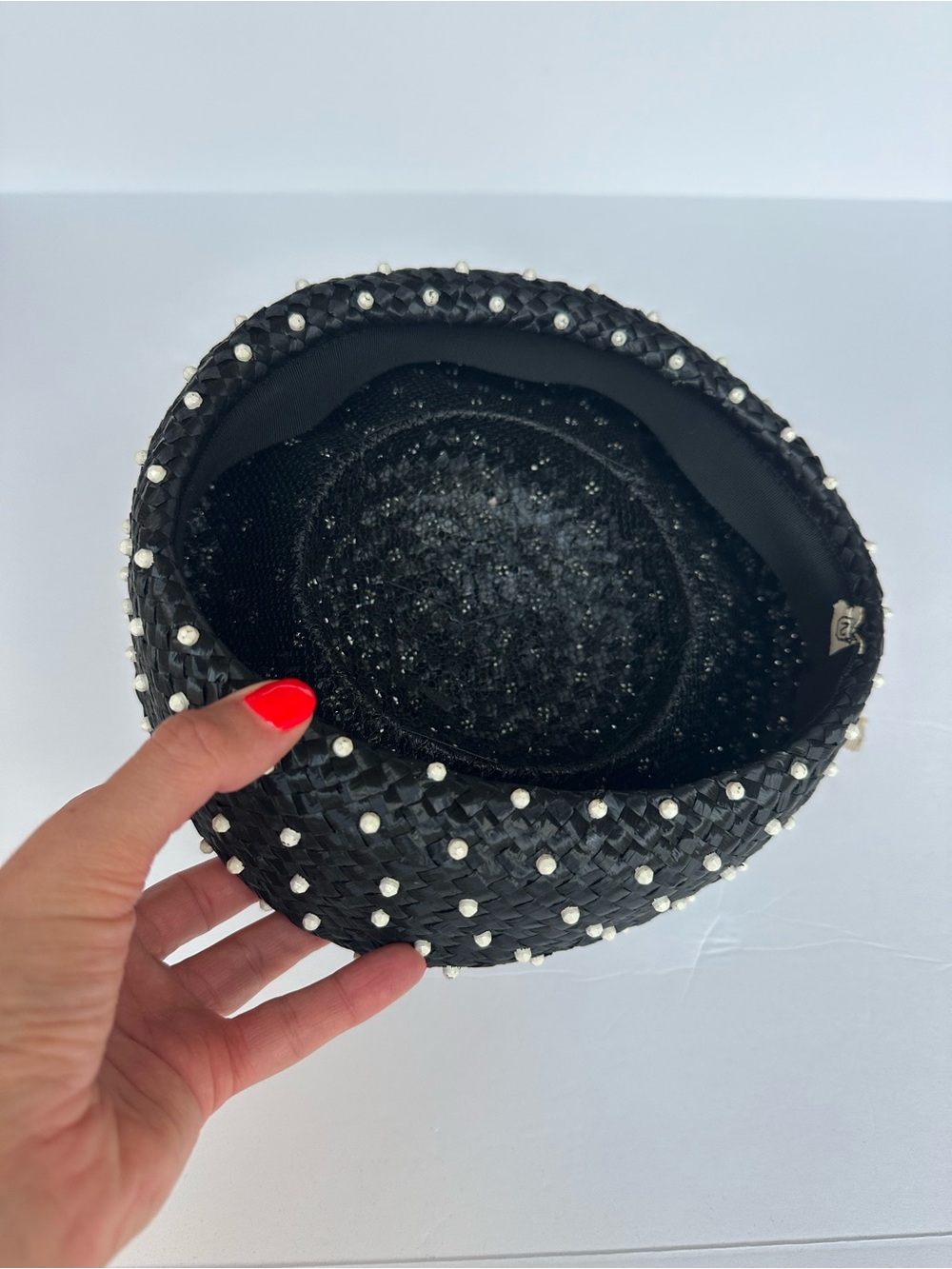Vintage 1950s Black Pearl Pillbox Hat Birdcage Veil Jackie Kennedy Style - Picture 3 of 6